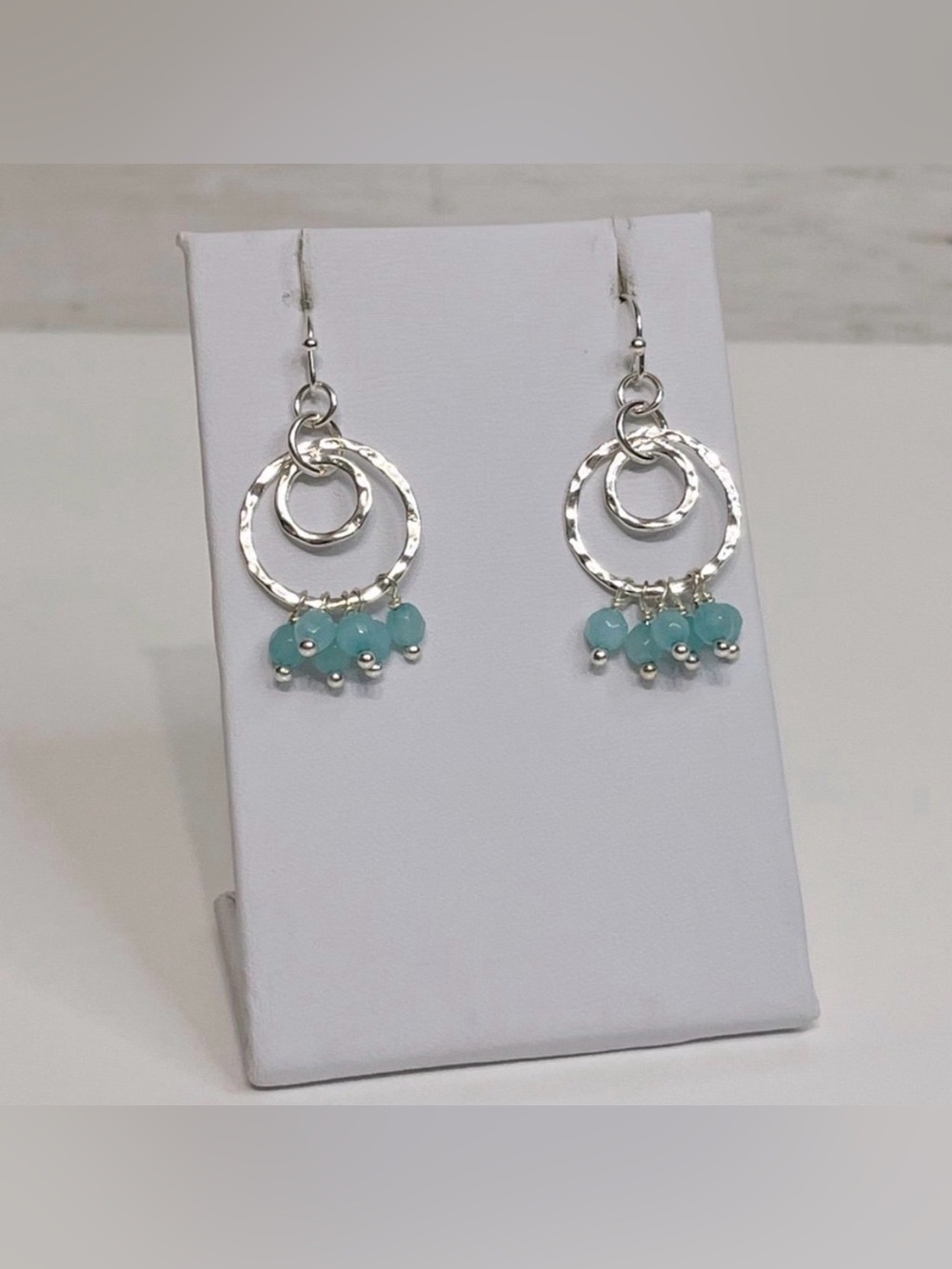 NEW Beadwork Hammered Silver Drop Hoop Earrings